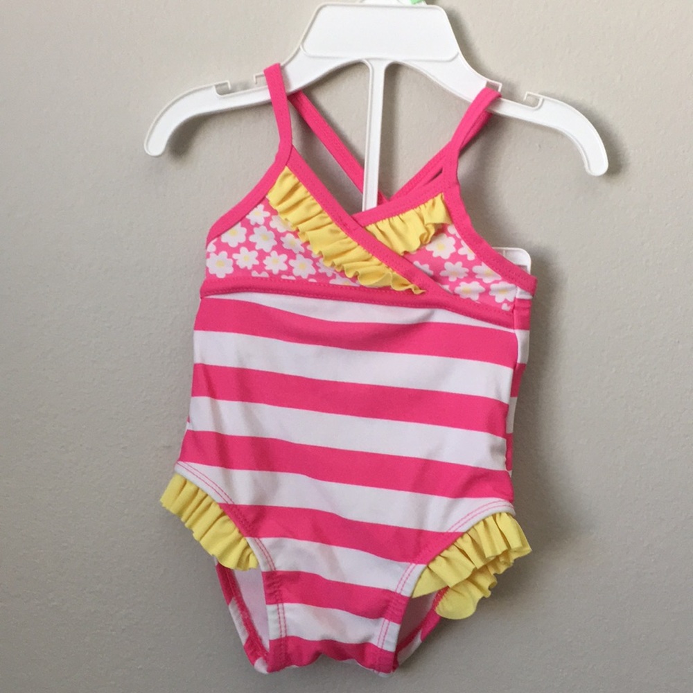 Baby Girls Pink and White One Piece Swimsuit